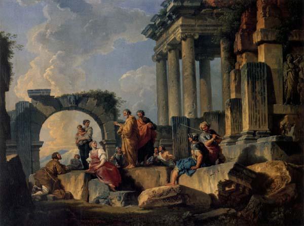 Panini, Giovanni Paolo Ruins with Scene of the Apostle Paul Preaching Sweden oil painting art